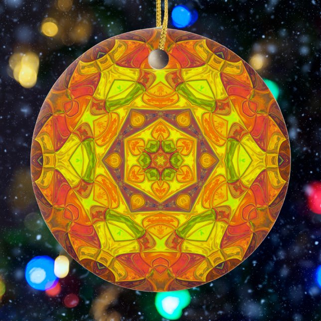 Mosaic Mandala Flower Yellow Orange and Purple Ceramic Tree Decoration (Creator Uploaded)