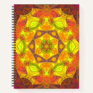 Mosaic Mandala Flower Yellow Orange and Purple Notebook