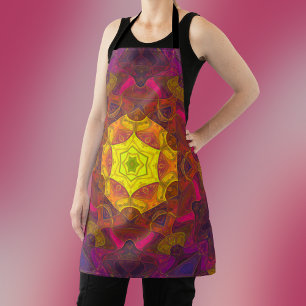 Mosaic Mandala Flower Yellow Pink and Purple Apron