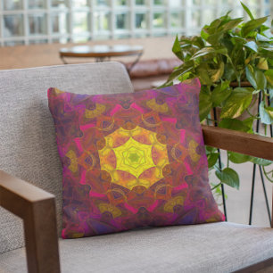Mosaic Mandala Flower Yellow Pink and Purple Cushion