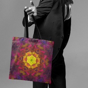 Mosaic Mandala Flower Yellow Pink and Purple Tote Bag