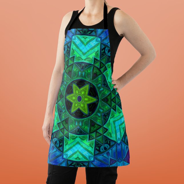 Mosaic Mandala Green and Blue Apron (Creator Uploaded)