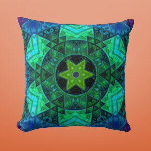 Mosaic Mandala Green and Blue Cushion