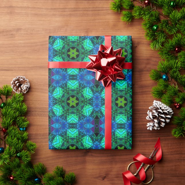 Mosaic Mandala Green and Blue Wrapping Paper (Holiday Gift)