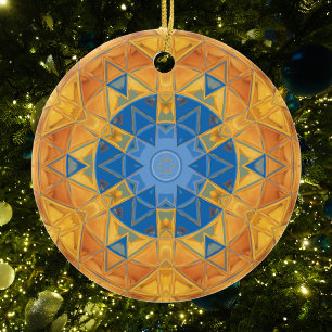 Mosaic Mandala Orange and Blue Ceramic Tree Decoration