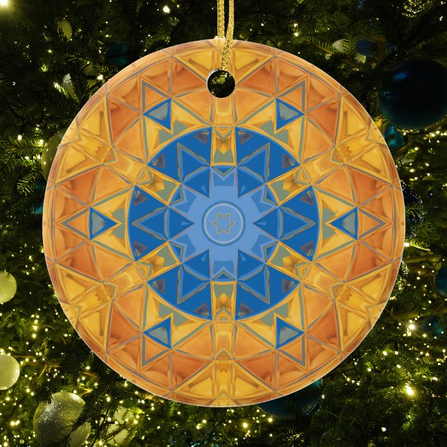 Mosaic Mandala Orange and Blue Ceramic Tree Decoration (Creator Uploaded)