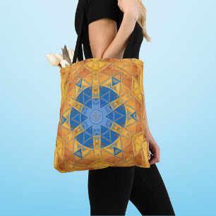 Mosaic Mandala Orange and Blue Tote Bag