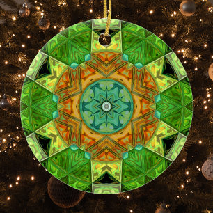 Mosaic Mandala Orange and Green Ceramic Tree Decoration