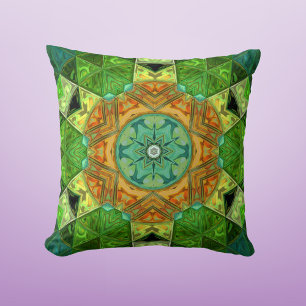 Mosaic Mandala Orange and Green Cushion