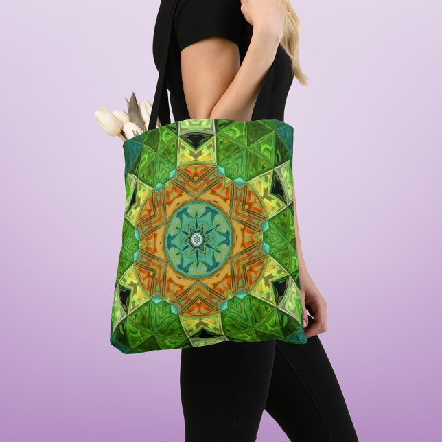 Mosaic Mandala Orange and Green Tote Bag (Creator Uploaded)
