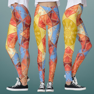 Mosaic Mandala Orange Blue and Yellow Leggings