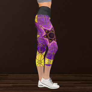 Mosaic Mandala Purple and Yellow Capri Leggings