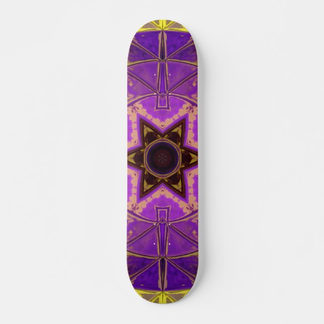Mosaic Mandala Purple and Yellow Skateboard (Front)