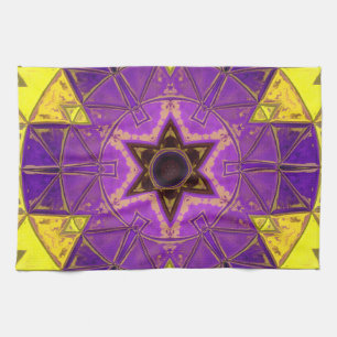 Mosaic Mandala Purple and Yellow Tea Towel
