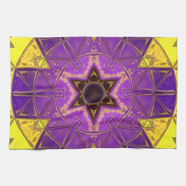 Mosaic Mandala Purple and Yellow Tea Towel (Horizontal)