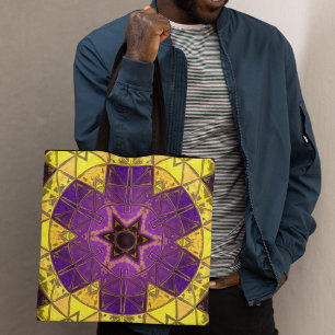 Mosaic Mandala Purple and Yellow Tote Bag