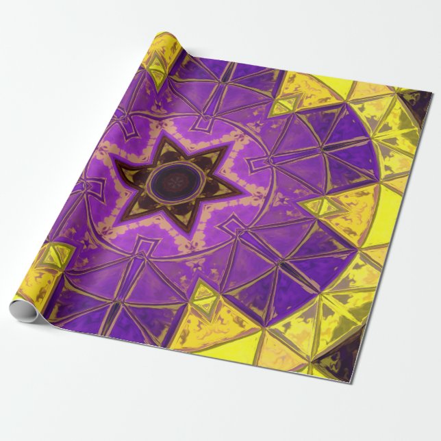 Mosaic Mandala Purple and Yellow Wrapping Paper (Unrolled)
