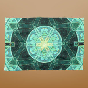 Mosaic Mandala Teal and Yellow Tea Towel