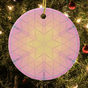 Mosaic Mandala Yellow Pink and Blue Ceramic Tree Decoration