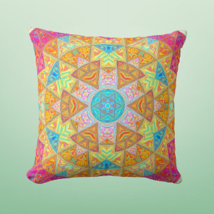 Mosaic Mandala Yellow Pink and Blue Cushion