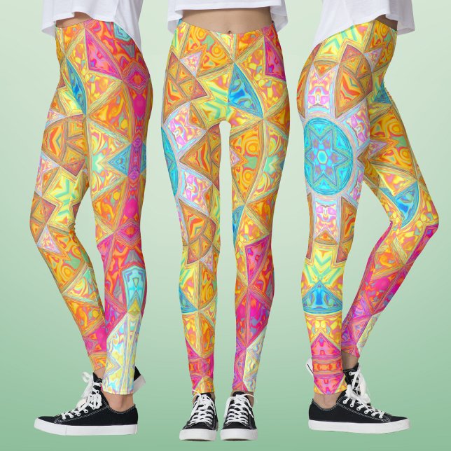 Mosaic Mandala Yellow Pink and Blue Leggings (Creator Uploaded)