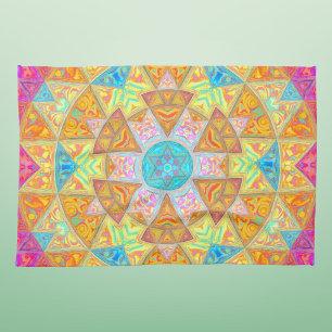 Mosaic Mandala Yellow Pink and Blue Tea Towel