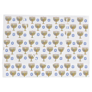 Mosaic Menorahs + Stars Large Gift Bag