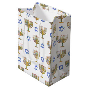 Mosaic Menorahs + Stars Medium Gift Bag