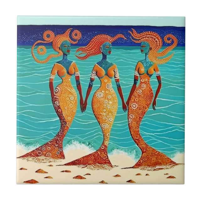 Mosaic Mermaids on Egyptian Sands Tile (Front)