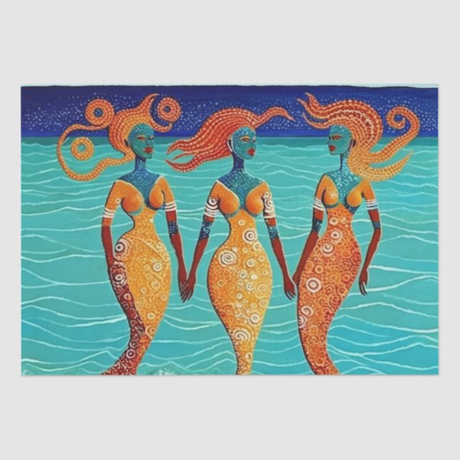 Mosaic Mermaids on Egyptian Sands Tissue Paper (Front)