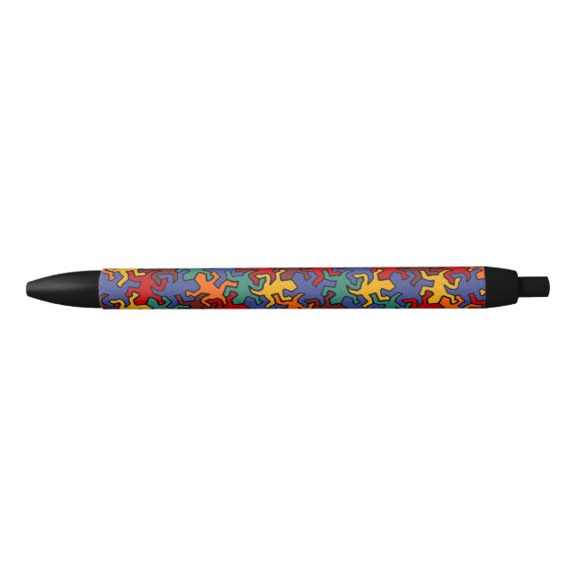 Mosaic Mirror Geckos Pattern - earth colours Black Ink Pen (Front)