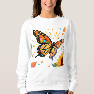 Mosaic Monarch Butterfly Sunburst Art Sweatshirt