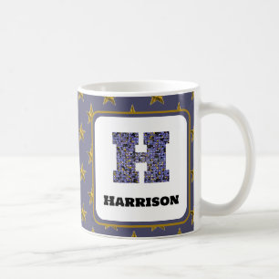 Mosaic Monogram Gold Stars First Name Initial  Coffee Mug