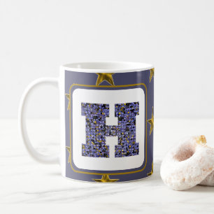 Mosaic Monogram Initial Gold Stars Letter H Coffee Mug