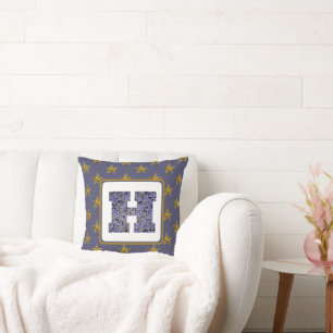 Mosaic Monogram Initial Gold Stars Letter H Cushion