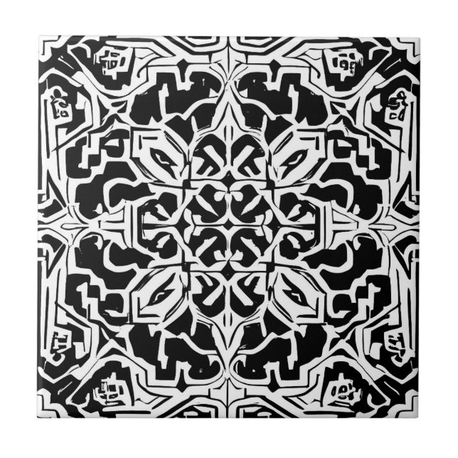 Mosaic Moroccan Tile Pattern in Black and White (Front)
