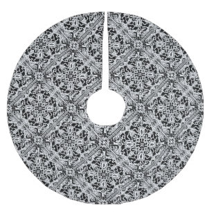 Mosaic Moroccan Tile Pattern in Black and White Brushed Polyester Tree Skirt