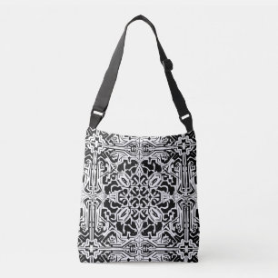 Mosaic Moroccan Tile Pattern in Black and White Crossbody Bag