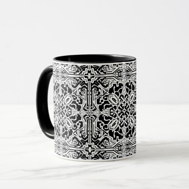 Mosaic Moroccan Tile Pattern in Black and White Mug (Front Left)