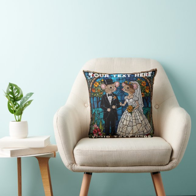Mosaic Mouse Wedding Couple Stained Glass Effect. Cushion (Chair)
