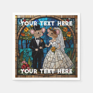 Mosaic Mouse Wedding Couple Stained Glass Effect. Napkin
