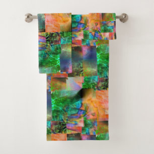 Mosaic of messy textures with detachment illusion bath towel set