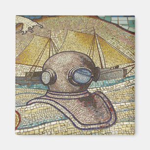 Mosaic of old divers helmet magnet