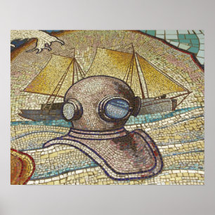 Mosaic of old divers helmet poster