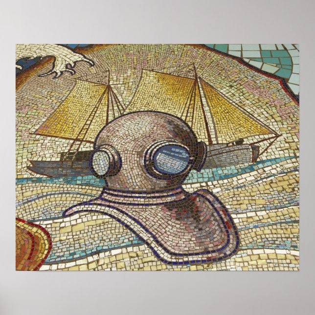 Mosaic of old divers helmet poster (Front)