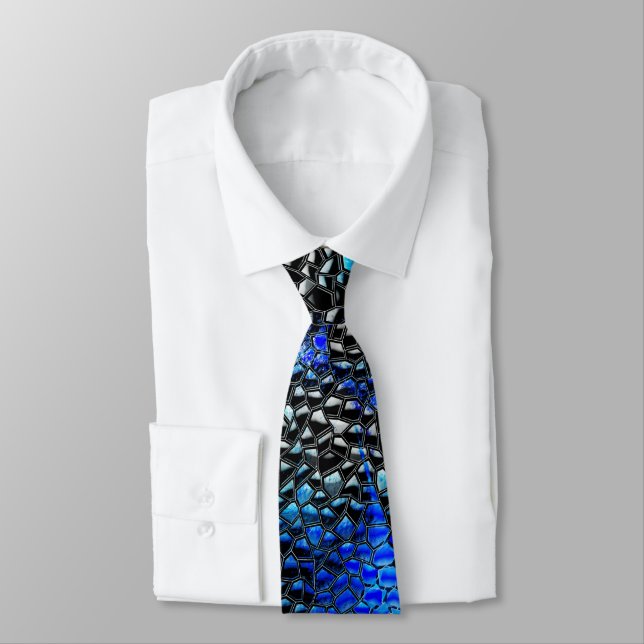 Mosaic of small convex in blue to gray and black  tie (Tied)