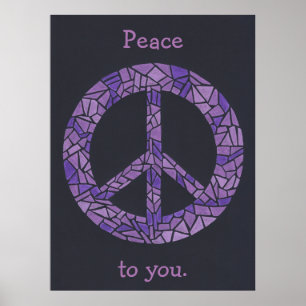 Mosaic Ombre Peace Sign Lavender Purple Posters