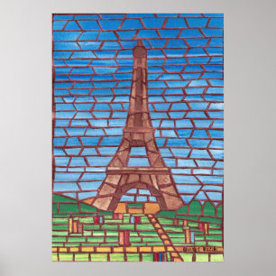 Mosaic Painting of Eiffel Tower Posters