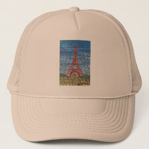Mosaic Painting of Eiffel Tower Trucker Hats