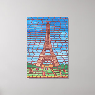 Mosaic Painting of Eiffel Tower Wrapped Canvas